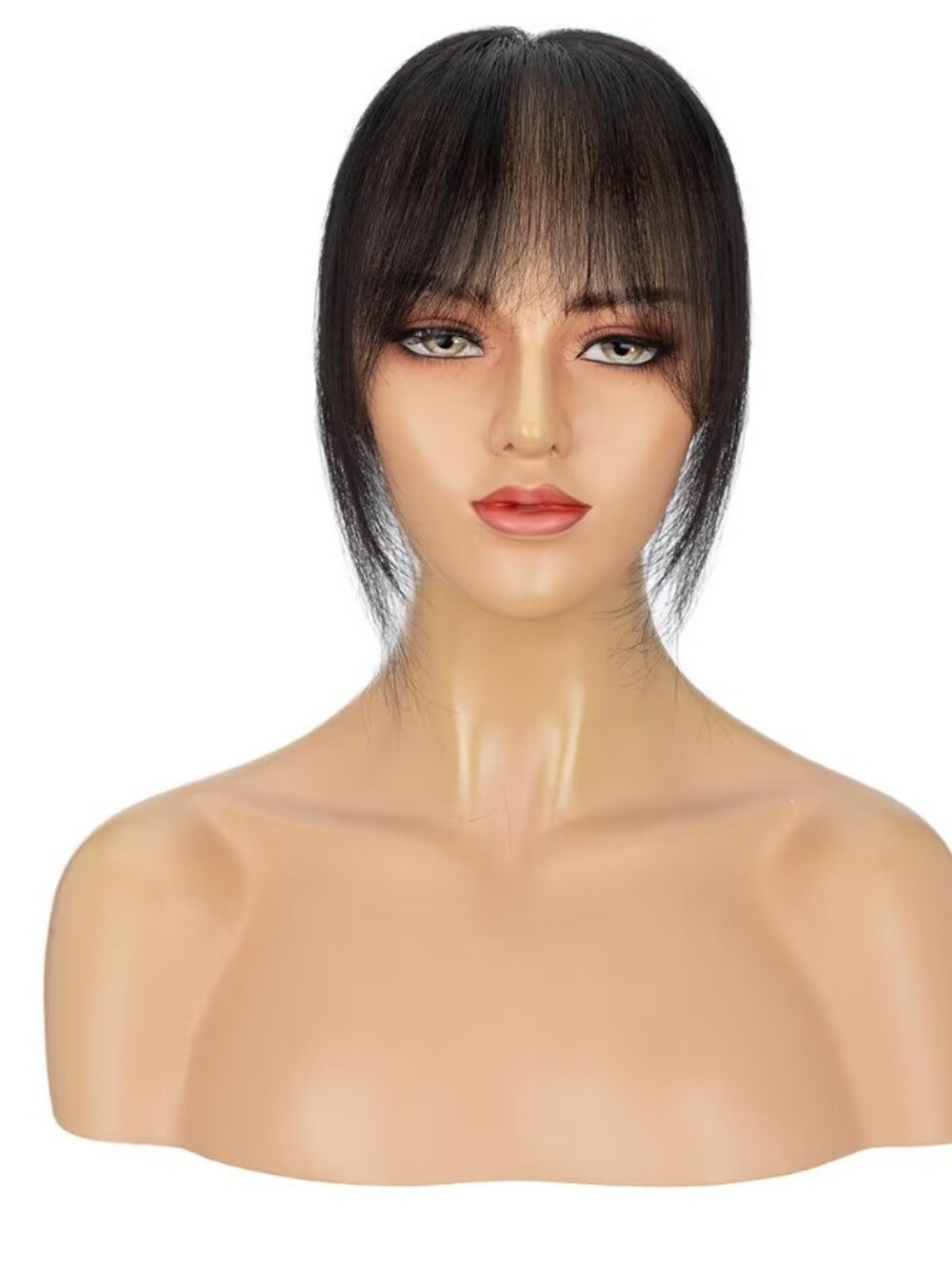 Human Hair Topper Clip in Bangs 360°Full Cover 2.8"x4.3"Lace Base 10" 14g Black